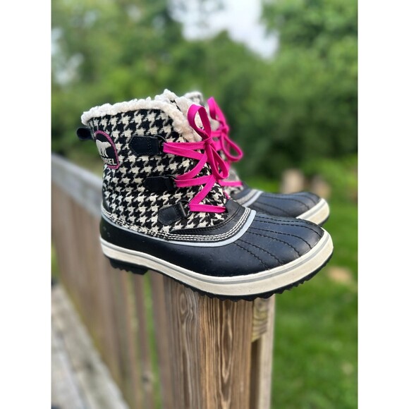 Sorel Tivoli Houndstooth Pink Black Boots Womens Size 10 Lined Fleece Winter - Picture 3 of 10